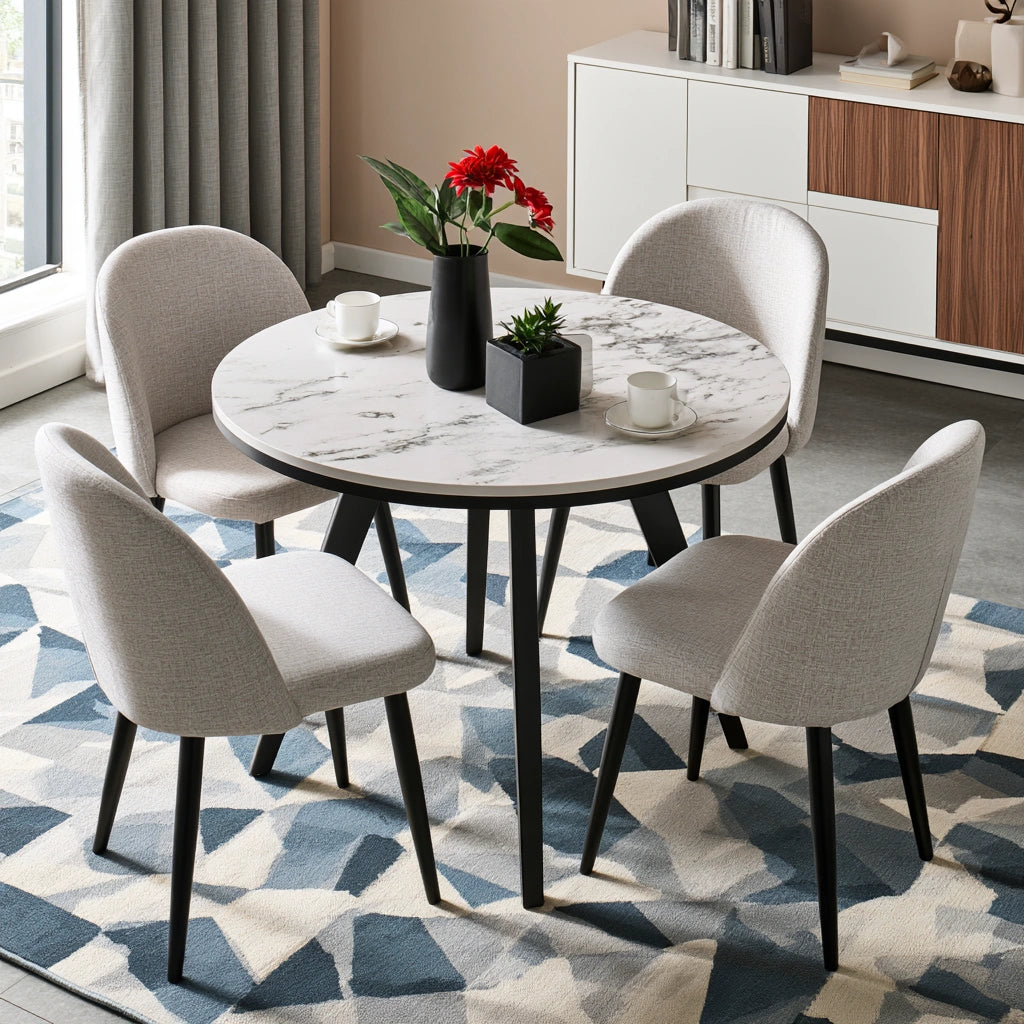 Tavolo da pranzo con finitura effetto marmo, colore bianco