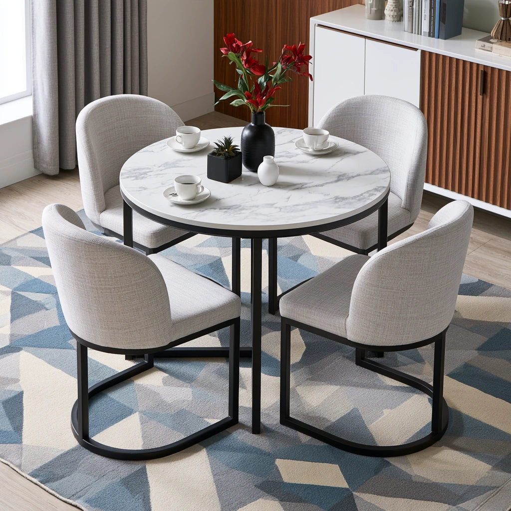 Tavolo da pranzo con finitura effetto marmo, colore bianco