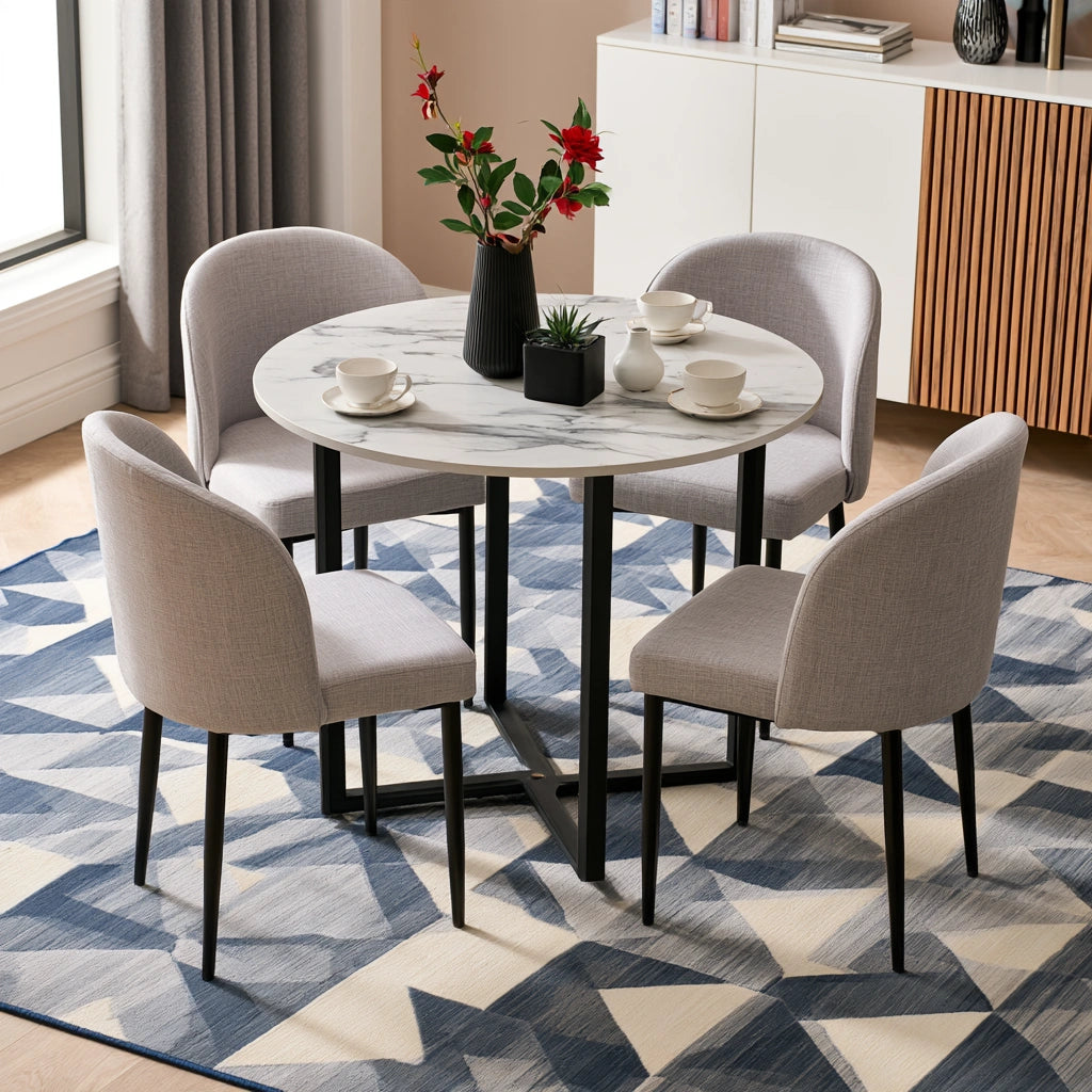 Tavolo da pranzo con finitura effetto marmo, colore bianco
