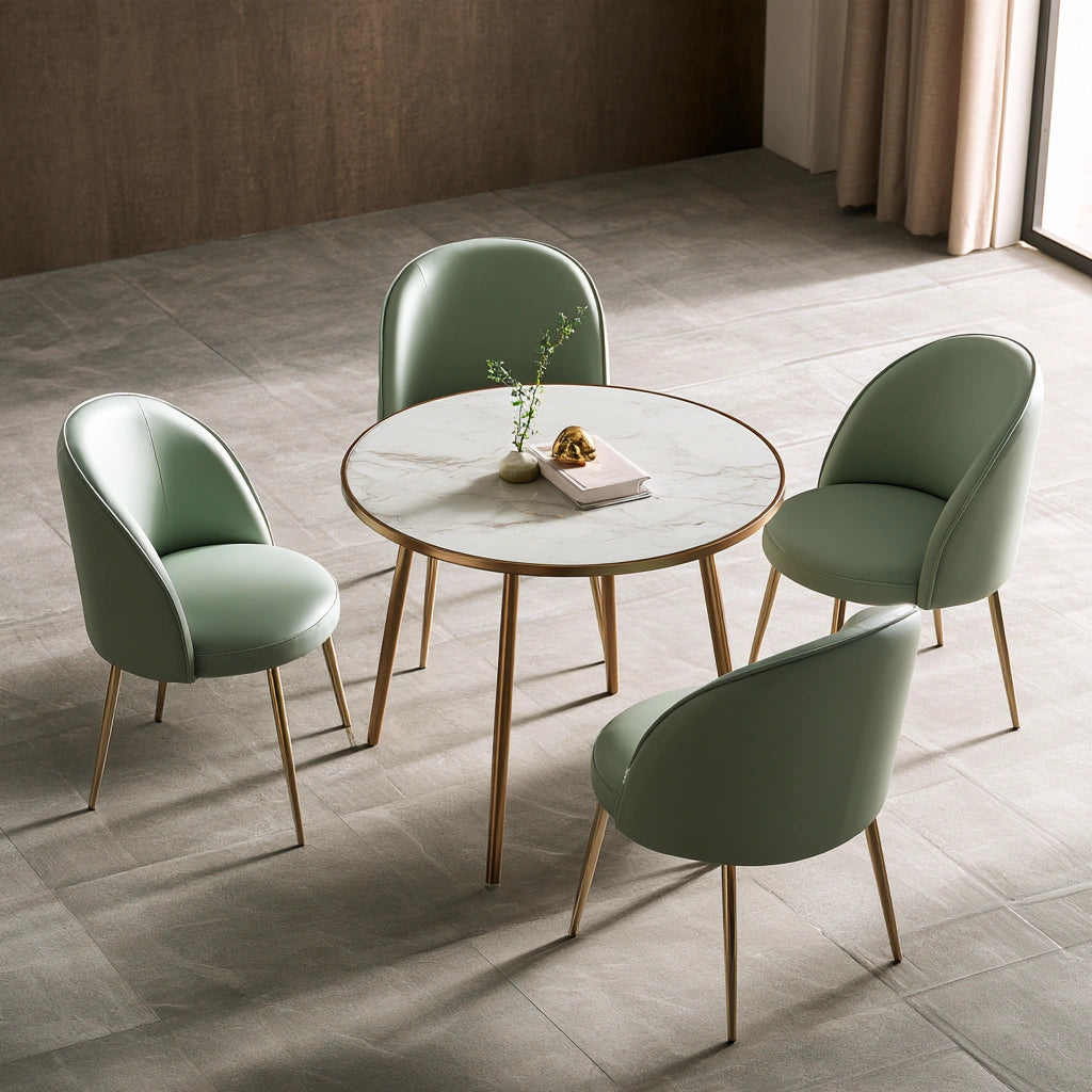 Tavolino rotondo effetto marmo, colore dorato e bianco